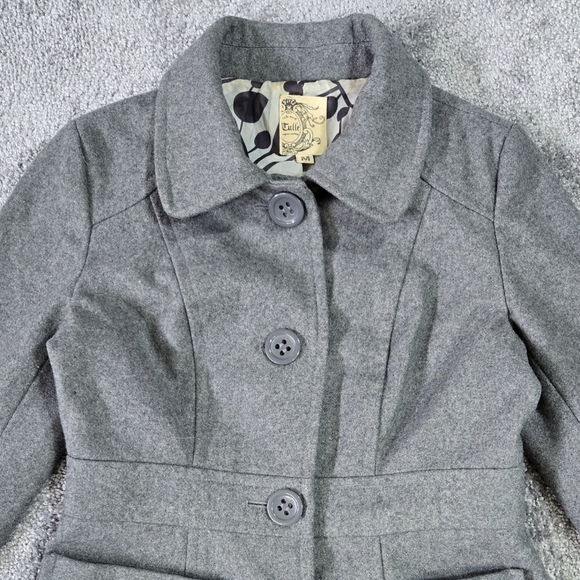 Tulle Anthropologie Gray Wool Blend Peacoat Pockets Classic Preppy Academia - Picture 4 of 15